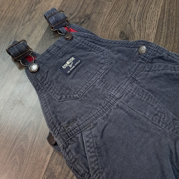 OshKosh B'Gosh Corduroy Conductor Overall Blue Grey Red Lining Size 6 Month - Picture 4 of 6